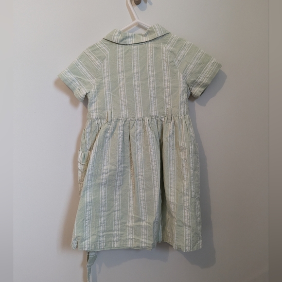 Max Studios toddler striped sage dress with collar, tie belt & buttons 4T - Picture 3 of 6